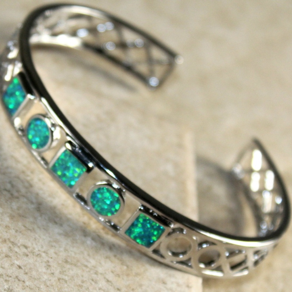 Green Fire Opal Silver Bracelet Cuff